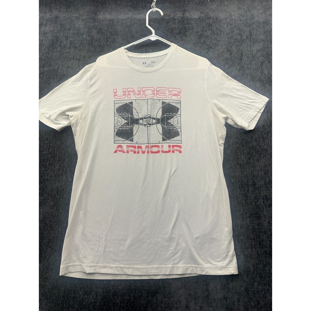 Under Armour Floor Plan T Shirt Mens Large White Heatgear Loose Fit Short Sleeve